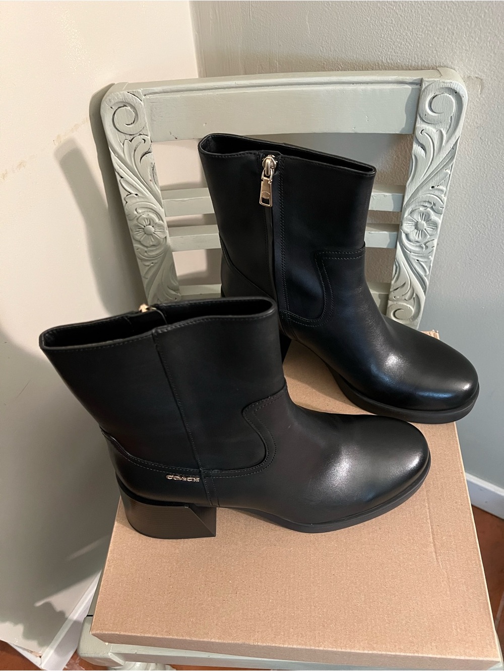 Coach Leather Block Heeled Boots - Picture 3 of 9